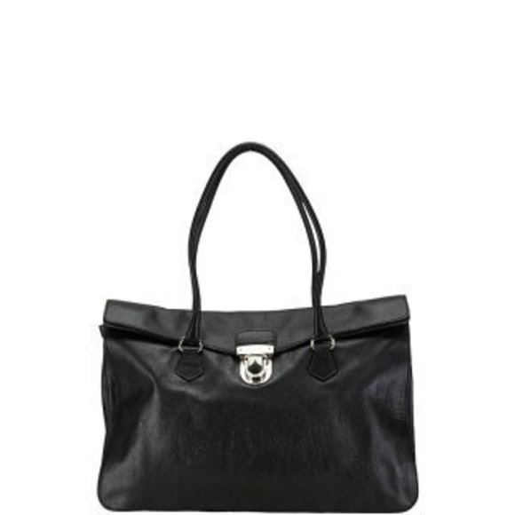 Prada triangle logo plate handbag black leather - Picture 2 of 11